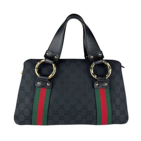 Gucci GG Canvas Leather Handbag in Black, Women's, 131324 z7056