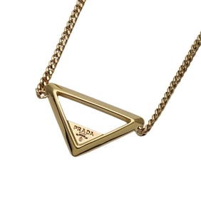 Prada women's branded metal necklace with a gold triangle and three-stroke logo, featuring kihei