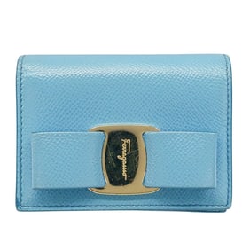 Salvatore Ferragamo Ferragamo Women's Vara Ribbon Bifold Wallet in Light Blue Leather. Compact Mini