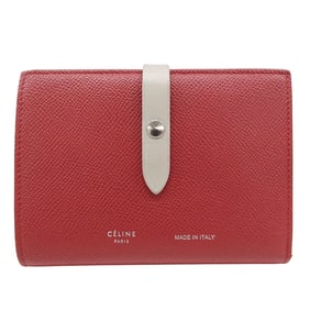 Celine Women's Leather Bi-fold Wallet with Medium Strap, Multi-Function, Red