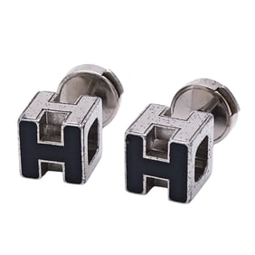 Hermes Hermès Women's Earrings, Caju d'Ache H Cube, Black and Silver