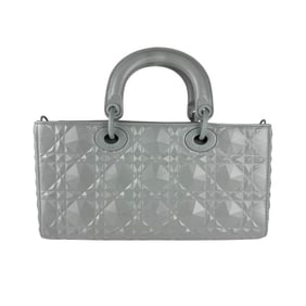 Christian Dior Lady D-Joy 3-Way Leather Handbag/Shoulder Bag, Gray, Women's, z7032