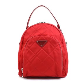 Prada PRADA Backpack, Quilted Nylon and Leather, Red Silver, Women's, e60915i