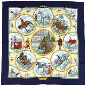Hermes Hermès Carré 90 Scarf (Auteuil en Mai) by Auteuil, Women's Silk, Blue, Multicolor, Large,