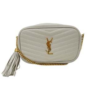 Saint Laurent Women's Lou Shoulder Bag in White Leather with Tassel, Small Mini