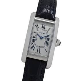 Cartier Tank Américaine SM Quartz Watch for Women, WSTA0016, Stainless Steel, Leather, Silver,
