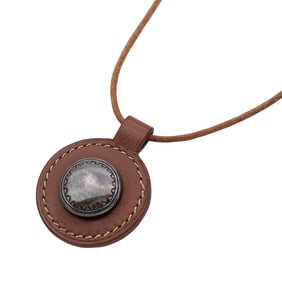 Hermes Hermès Touareg Leather Pendant Necklace for Men and Women, Brown, Large, F Stamped