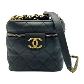 CHANEL Matelasse Women's Shoulder Bag in Black Leather with Gold Hardware, AS3228, Vanity Chain