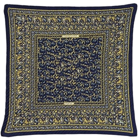 Hermes Hermès Pleated Scarf "CHASSE EN INDE" (Indian Hunting) Women's Silk Scarf, Navy Blue,