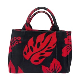 Prada Canapa Canvas Handbag Shoulder Bag, Black/Red, Women's, B2439B z7064