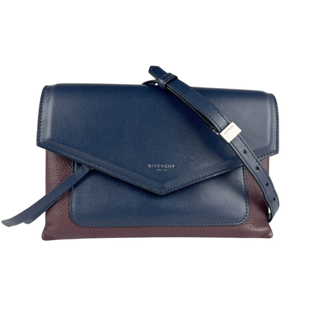 Givenchy Duetto Leather Shoulder Bag in Navy and Burgundy, Women's, z6874: --- Catalog ---Category: SizeSize (HxWxD): 16cm x 23cm x 3cm / 6.29'' x 9.05'' x 1.18''Category: DesignType: Shoulder bagColor: Burgundy, NavyGender: WomenMaterial: Leather Category: GeneralBrand: Giv