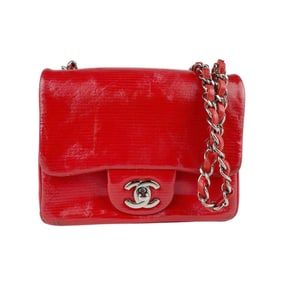 CHANEL Shoulder Bag, Coated Canvas and Leather, Red Silver, Women's, Z6896