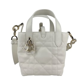 Christian Dior Vertical Nano Tote Bag in White and Light Gold Leather, Women's, Z6925