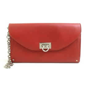 Salvatore Ferragamo Gancini Leather Long Wallet in Orange Brown, Women's, r10770n