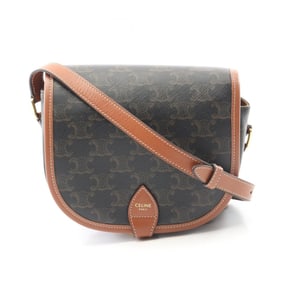 Celine Falco Medium Triomphe Shoulder Bag in PVC-Coated Canvas and Leather, Black/Brown,