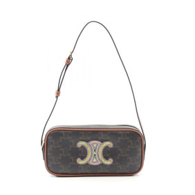 Celine Triomphe Shoulder Bag, PVC-Coated Canvas and Leather, Women's, Black/Brown