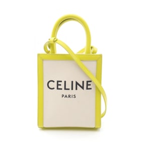 Celine Mini Vertical Cabas Handbag, Canvas and Leather, Women's, Ivory/Green