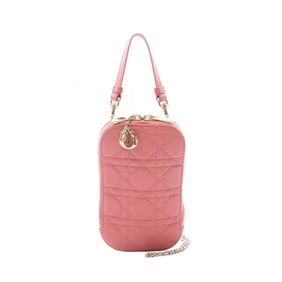 Christian Dior Dior Lady Phone Holder Cannage Handbag, Leather, Women's, Pink