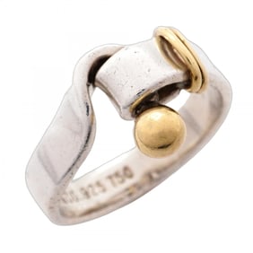 Tiffany Hook & Eye Ring, 18K Yellow Gold and 925 Sterling Silver, Size 10.5, Women's