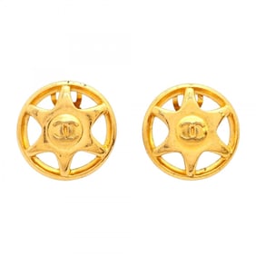 Chanel Coco Mark Circle Star Earrings, GP Plated Gold for Women