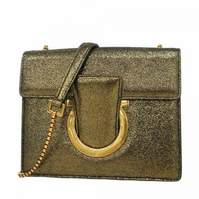 Salvatore Ferragamo Gancini Shoulder Bag in Gold and Black Leather for Women