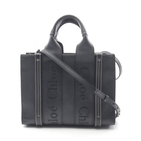 Chloé Chloe WOODY Small Tote Bag, Leather, Women's, Black, CHC22WS397