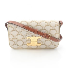 Celine Claude Triomphe Shoulder Bag, PVC-Coated Canvas and Leather, Women's, White/Brown