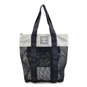 CHANEL Handbag Tote Bag Sport Line Nylon Canvas Black Gray Women's W1201G
