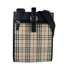 Burberry Shoulder Bag, Nylon Canvas, Leather, Black and Beige, Men's Women's, Z6800