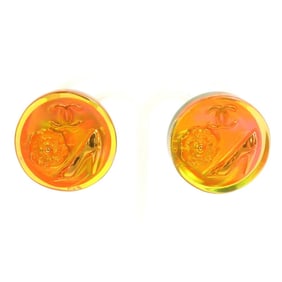 CHANEL Earrings with Coco Mark, Camellia, Resin, Metal, Orange Gold, Women's, W1213g