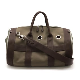 HERMES Hermes Dog Carrier Bag Cat Pet Boston Shoulder Canvas Leather Khaki Dark Brown Z Engraved