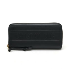 Christian Dior Embossed Zip Around Wallet Round Long Leather Black