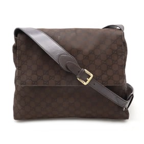 GUCCI GG nylon shoulder bag, leather, dark brown, 272351