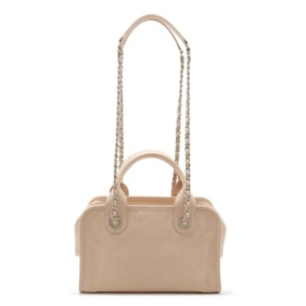 CHANEL Coco Mark Deauville Bowling Bag Handbag Chain Shoulder Caviar Skin Light Pink Beige A92757