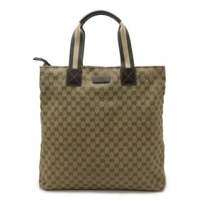 GUCCI Gucci GG Canvas Sherry Line Tote Bag Large Leather Light Khaki Green Dark Brown Beige 131233