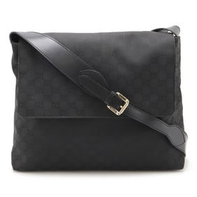 GUCCI GG Nylon Shoulder Bag Leather Black 272351