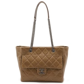 CHANEL Chanel Matelasse Coco Mark Tote Bag Chain Shoulder Leather Khaki Brown