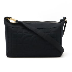 CHANEL Chocolate Bar Coco Mark Shoulder Bag Handbag Cotton Jersey Leather Black