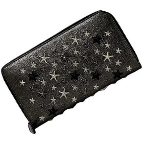 Jimmy Choo Round Long Wallet f-22241 Silver Gray Black Leather Studs JIMMY CHOO Star Matte