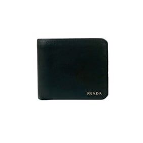 PRADA Prada logo silver hardware Saffiano all-leather bifold wallet mini black 25096