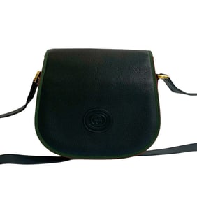 GUCCI Old Gucci Vintage Sherry Line GG Logo Embossed Leather Shoulder Bag Pochette Black 20471