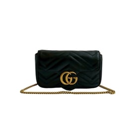 GUCCI GG Marmont Quilted Small Leather Chain Shoulder Bag, Black, 3439b