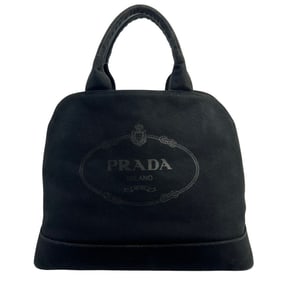 PRADA Canapa Logo Jacquard Canvas Handbag/Tote/Boston Bag in Black (86331) with Card.