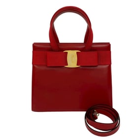 Salvatore Ferragamo Vara Ribbon Hardware Leather 2-Way Handbag/Shoulder Bag Red 23743