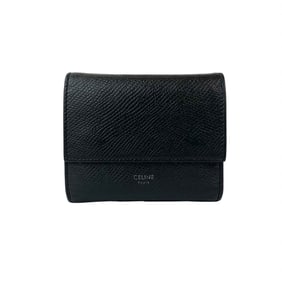 CELINE Small Trifold Logo Leather Tri-fold Wallet, Mini, Black, 46845
