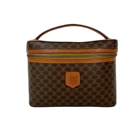 CELINE Vintage Macadam Blason Triomphe Leather Handbag Vanity Bag Brown 72496