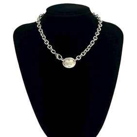 TIFFANY & Co. Tiffany Return to Oval Tag Necklace, 925 Sterling Silver, Chain Pendant, 45682