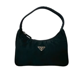 PRADA Prada triangle logo silver hardware Tessuto nylon zipper handbag pouch black 69681