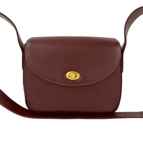 CARTIER Vintage Must Line Calf Leather Turnlock Shoulder Bag Pochette Bordeaux 20821