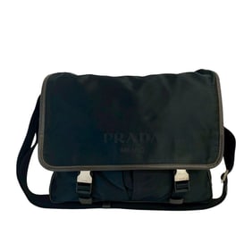 PRADA Prada Triangle Logo Hardware Nylon Saffiano Leather Shoulder Bag Pochette Black Brown 27777